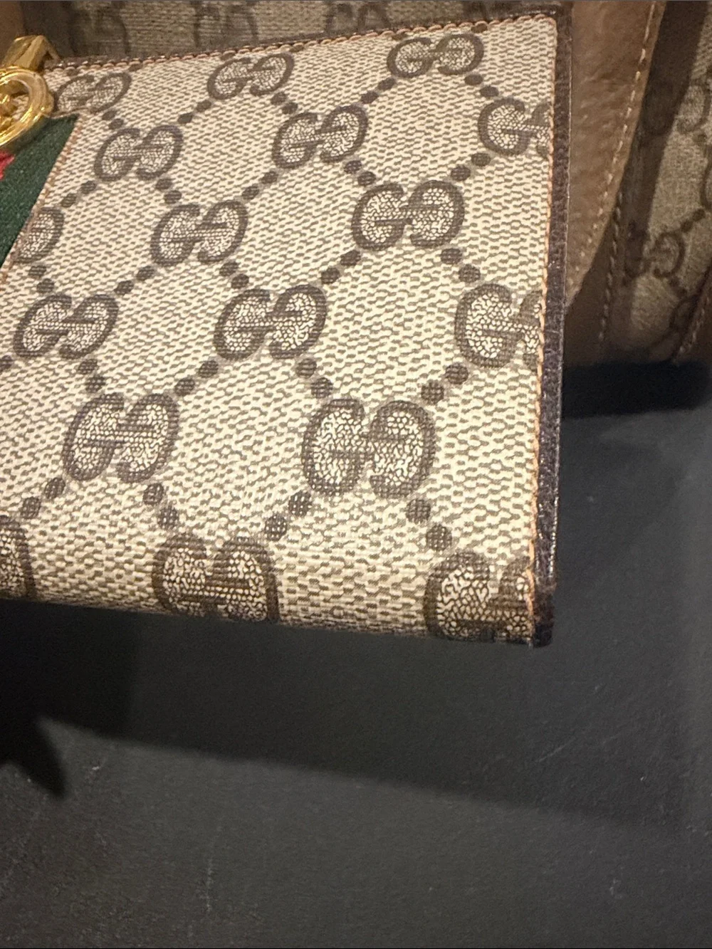 Gucci Beige GG Supreme Canvas Continental Wallet with Red and Green Web